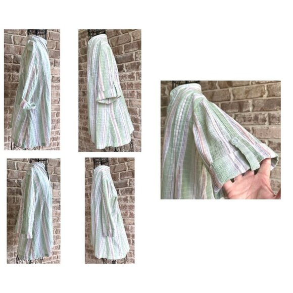 Soft Surroundings Tunic Top XS Extra Small Striped V Neck Roll Tab Sleeves Boho - Picture 10 of 12